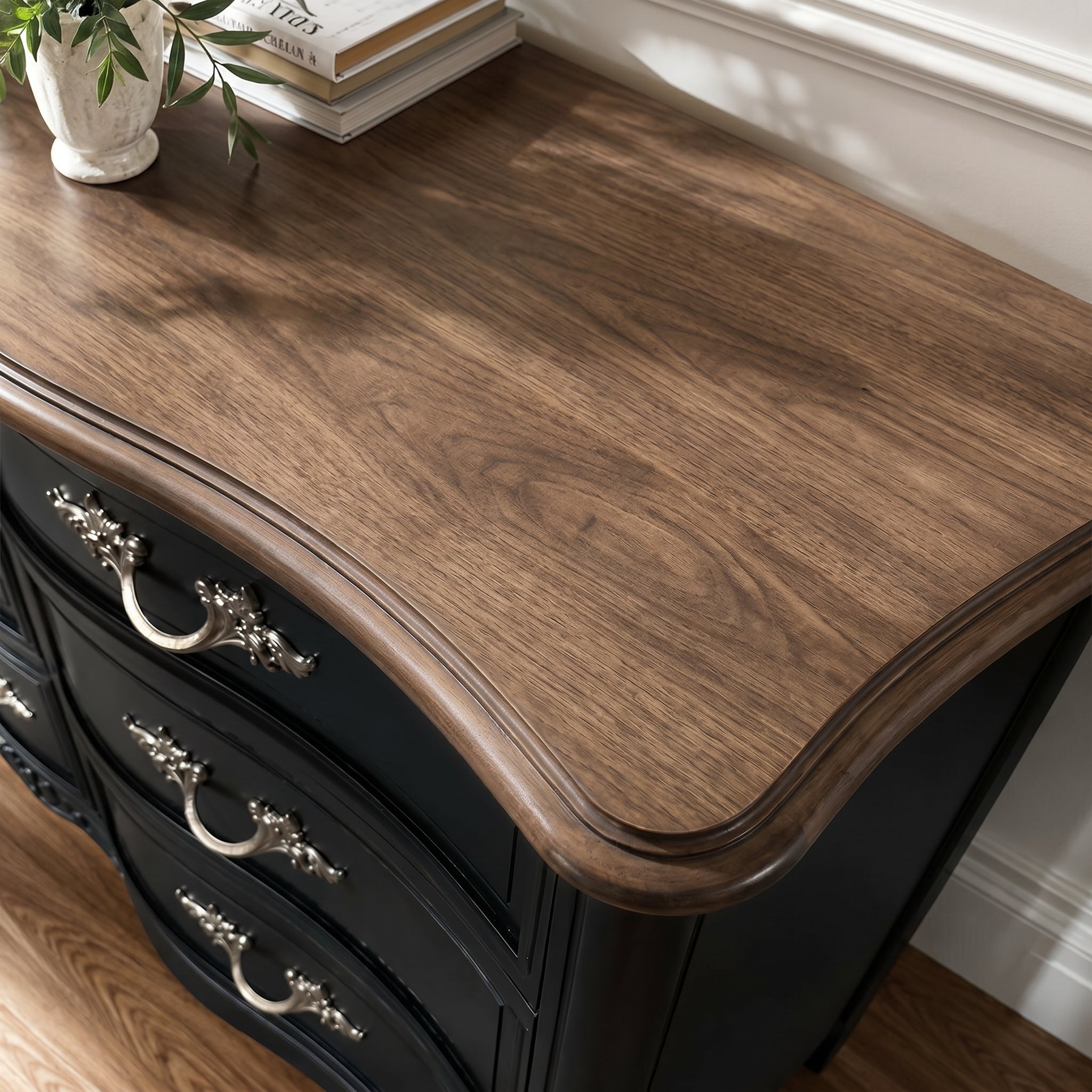 Professionally Restored Vintage Dixie French Provincial Dresser in dramatic black